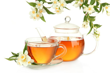 Cup of tea with jasmine, isolated on white