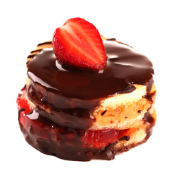 Tasty biscuit cake with chocolate and strawberry isolated