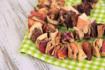 Dried mushrooms on wooden background