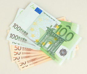 Euro banknotes isolated on white