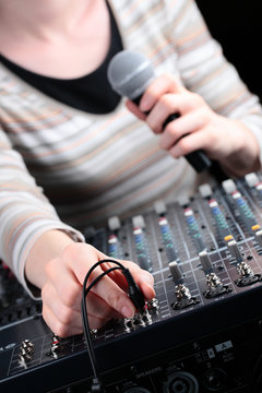 Casual Female with Audio Mixer