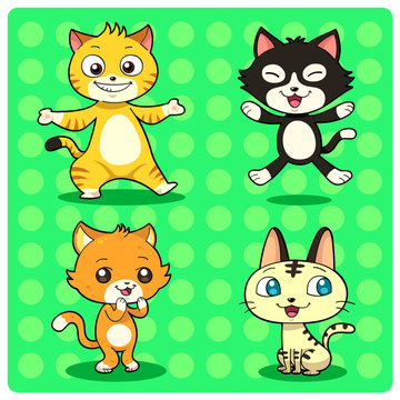 Funny Cat characters in 4 different styles. Vector EPS10 file.