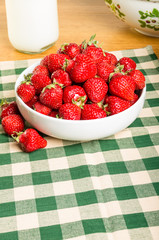 Bowl of strawberries with milk