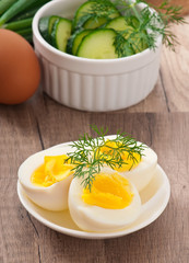 Boiled eggs on white plate