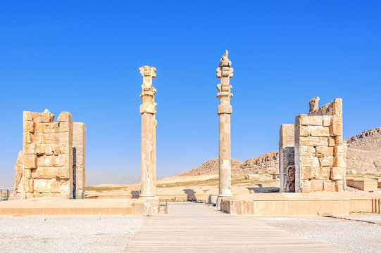 Scenicn view's Gate of All Nations in Persepolis, Iran.