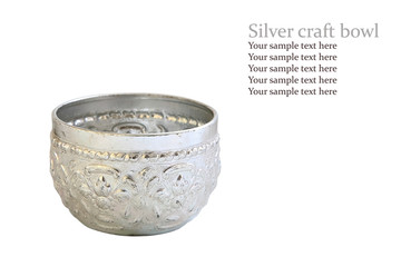 Silver bowl with Thai craft pattern isolated on white