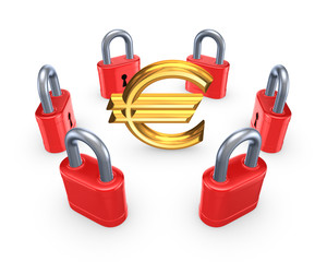 Red locks around symbol of euro.