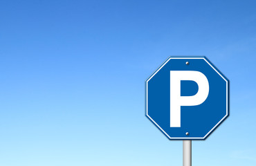 hexagon parking sign with blue sky