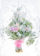 Naklejka premium delicate bouquet of flowers in the ice