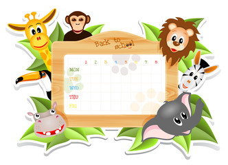 school timetable with animals
