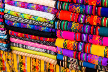 Colorful Fabric at market in Peru, South America