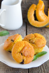 Pumpkin muffins with blueberries.