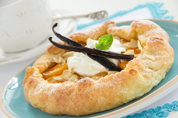 Homemade pie with apricots and almonds.