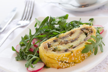 Potato rolls with mushrooms.