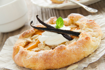 Homemade pie with apricots and almonds.