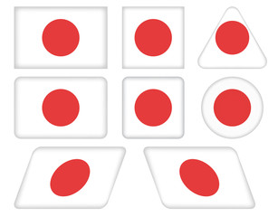 set of buttons with flag of Japan