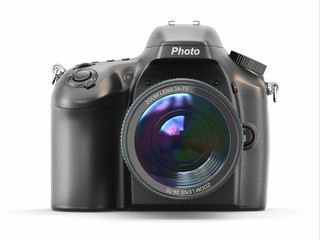 Digital photo camera on white isolated background.