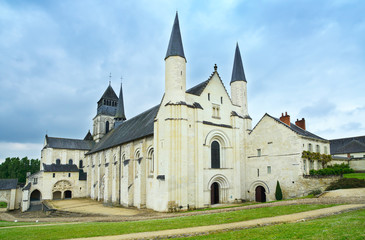 Fototapeta na wymiar Fontevraud Abbey, west facade church. Loire Valley. France.