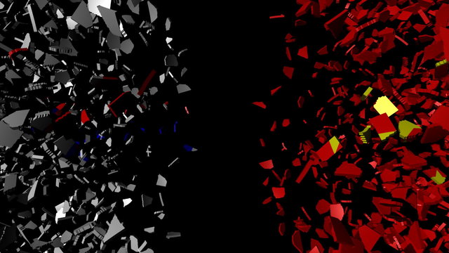 Korea China flag sphere converging animation