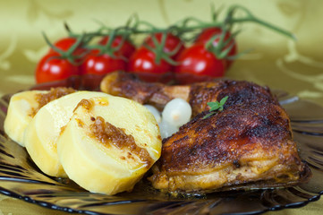Roast chicken with potato dumplings