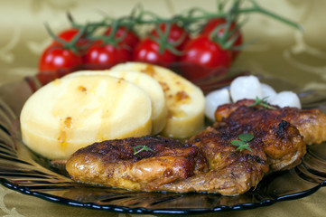 Roast chicken with potato dumplings