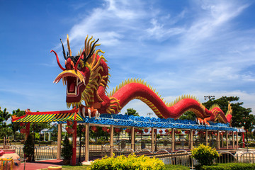 Fototapeta premium Sky blue beautiful and gold dragon..