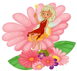 Foto op Plexiglas Een fee zittend op een roze bloem © GraphicsRF