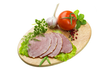 Ripe fresh ham with vegetables