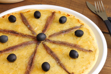 Pissaladière, with onion, black olives and anchovies