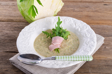 cabbage soup with Arugula and prosciutto