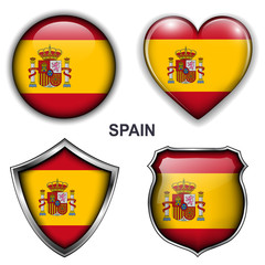 Spain, spanish flag icons, vector buttons.