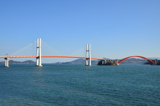 Big suspension bridge in Samcheonpo, korea
