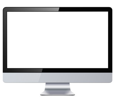 Computer display with blank white screen, isolated.