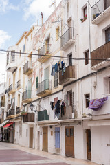 Fototapeta na wymiar Ibiza town white facades of mediterranean village in Balearic