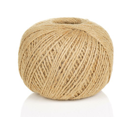 Ball of Natural String on White Background with Reflection