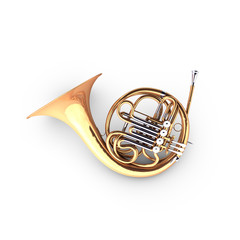 3D french horn cor instrument - obrazy, fototapety, plakaty