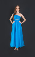 girl in evening blue dress