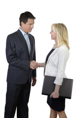 Business Mann und Geschäftsfrau schütteln die Hände