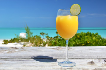 Glass of orange juice. Exuma, Bahamas