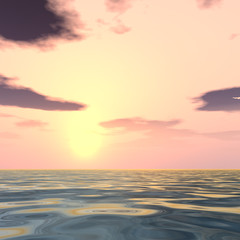 Sea water landscape with sunset sky