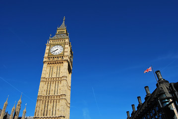 Tower of Big Ben, Westminster Station and British Flag