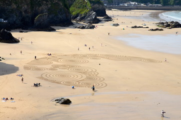 Sand art, Tolcarne Beach, Newquay