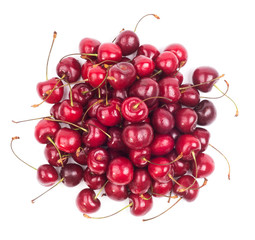 Obraz na płótnie Canvas Top view of a ripe cherry on a white background