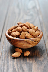 Almonds in a wooden bowl