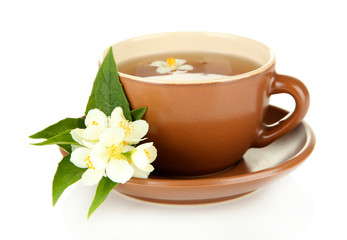 Cup of tea with jasmine, isolated on white