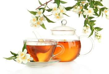 Cup of tea with jasmine, isolated on white