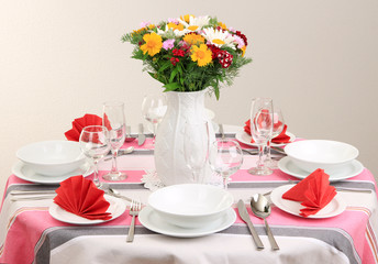 Beautiful table setting for breakfast