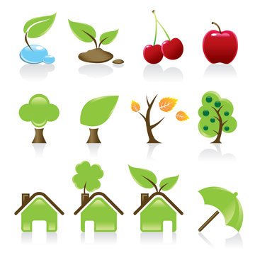 Set of 12 environmental green icons for your design idea