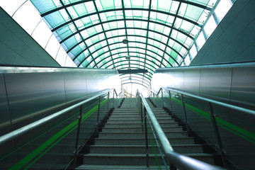 modern architecture steps of escalator and stairs at export