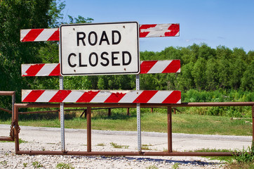 Road closed barrier sign